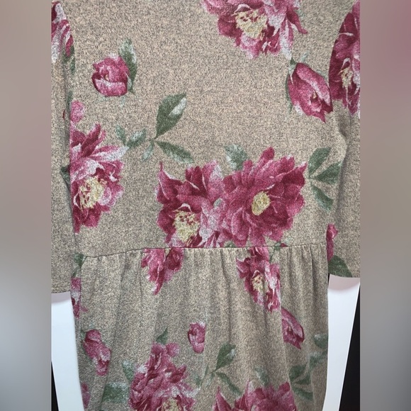 Y2K Grey/Purple Floral Sweater Dress 3/4 Sleeve Large 12/14 Woman’s Fall Winter - Picture 3 of 7